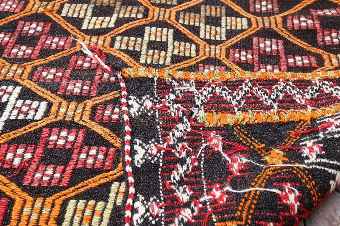 4x102, Turkish Kilim Wide Flatweave Runner, Vintage Oushak Kilim, Wool, Handmade, Hallway Runner, Home Decor, Turkish Runner, Red, Orange photo vintage
