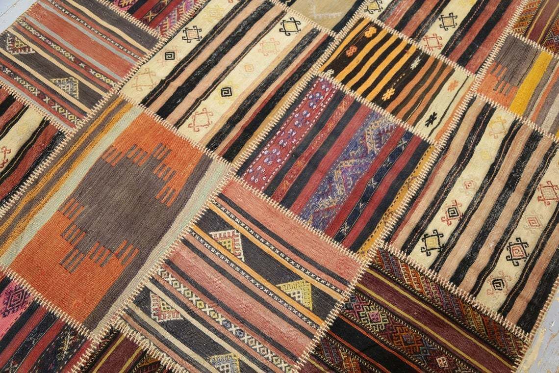 6.4x10.2 Kilim Flatweave Patchwork Rug, Authentic Antique Rug, Turkish Area Rug, Home Decor, Rare, Boho, Turkey, Tribal Rug, Geometric Rug photo vintage