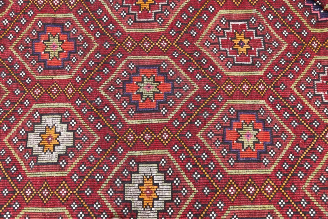 6.8x11.2, Flatweave Rug, Red Burgundy Claret Kilim Turkish Vintage Handwoven Traditional Rug, Area Rug, Wool Rug, Oriental Rug, Turkey Rug photo vintage