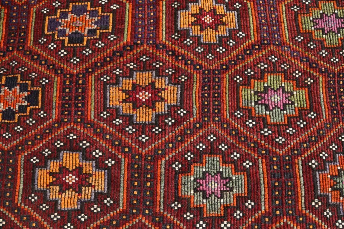 6x10.6 Flatweave Kilim Rug, Turkish Vintage Rug, Oushak Rug, Geometric Rug, Area Rug, Wool Rug, Oriental Rug, Turkey Rug, Diamond Red Rug photo 479.0
