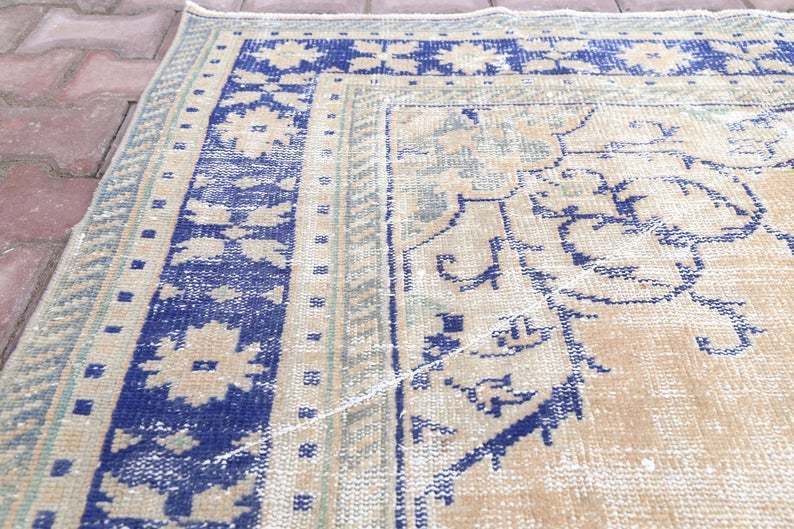 7x10 Heritage, 6.5x9.5, Turkish Vintage Area Oushak Rug, Oriental Bohemian Rug, Wool Cotton Rug, Home Decor, Rugs, Carpet Navy Blue Beige photo vinterior