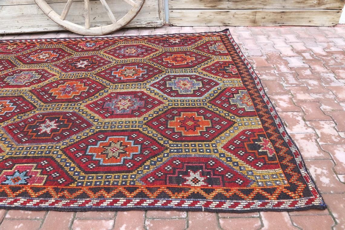 6.5x10.2, Flatweave Rug, Red Kilim Turkish Rug, Vintage Rug, Oushak Rug, Anatolian Rug, Area Rug, Wool Rug, Oriental Rug, Turkey Rug, Rugs photo for sale