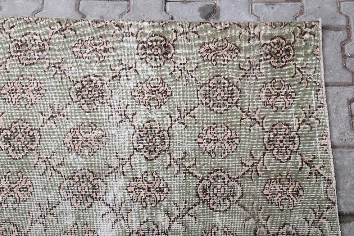 6.7x9.9 Ft, Hidden Garden Design, Vintage Rug, Turkish Rug, Area Rug, Handmade Rug, Oushak Rug, Wool, Distressed Rug, Living Room Rug, Faded photo vinterior