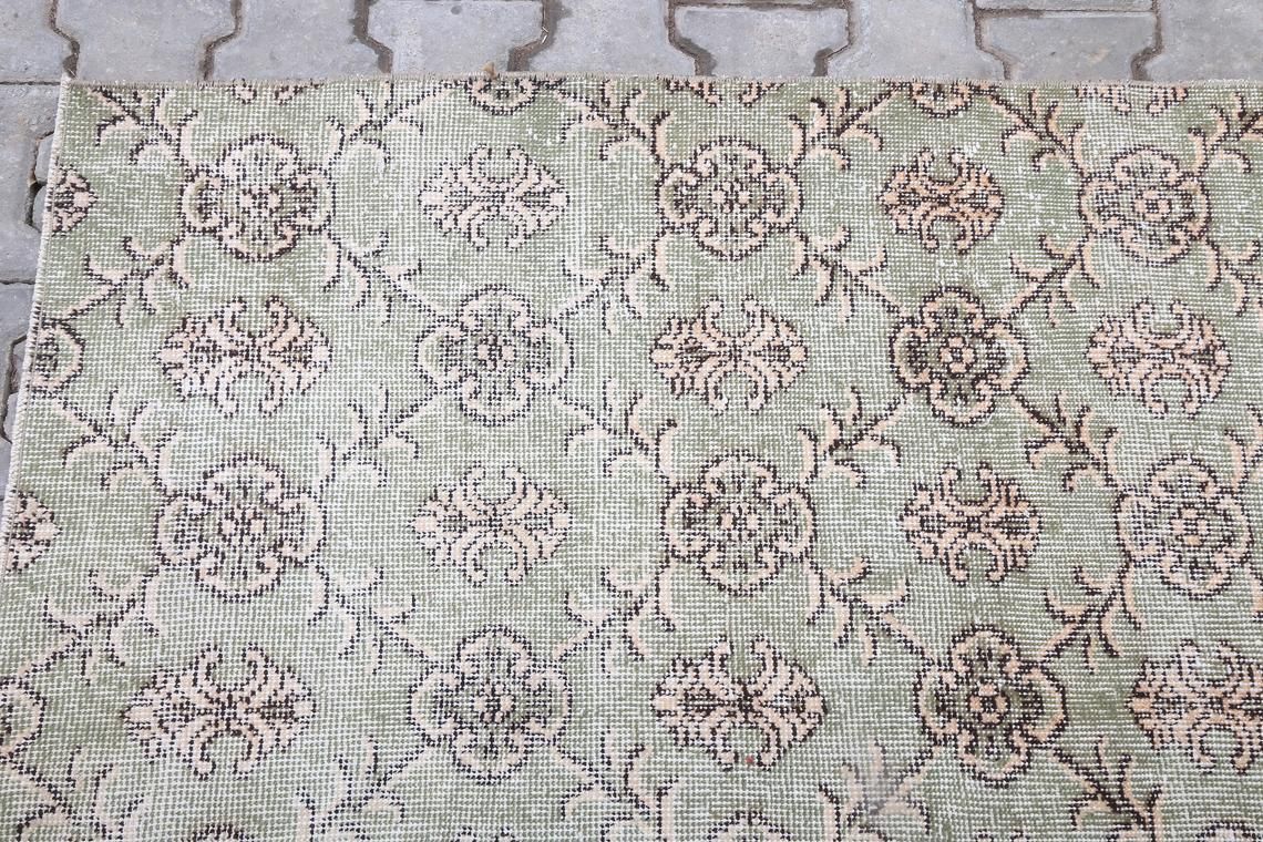 6.7x9.9 Ft, Hidden Garden Design, Vintage Rug, Turkish Rug, Area Rug, Handmade Rug, Oushak Rug, Wool, Distressed Rug, Living Room Rug, Faded photo vintage