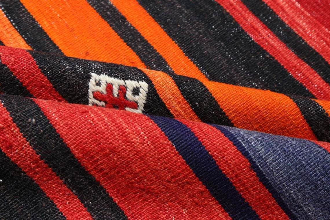 6.2x12.3, Flatweave Rug, Kilim Rug, Area Rug, Turkish Rug, Striped Runner Rug Kilim, Red Rug, Living Room Rug, Red, Black Stripe Diamond photo buy