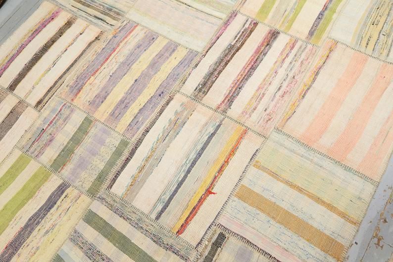 Turkish Rug, Vintage Boho Chic, Area Rug, Oushak Rug, Cotton Rag Rug, Home Decor Rug, Carpet, Oriental Rug, Beige, Neutral Faded photo vintage