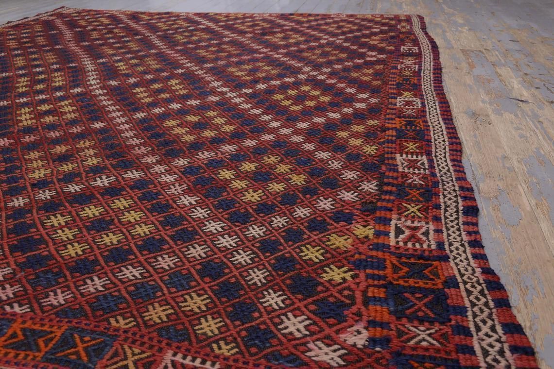 Flatweave Rug 7x8.1 Area Rug, Turkish Wool Rug, Handmade Vintage Rug, Red Blue Rug, Bohemian Rug, Traditional Rug, Flat Weave, Rugs photo Textiles