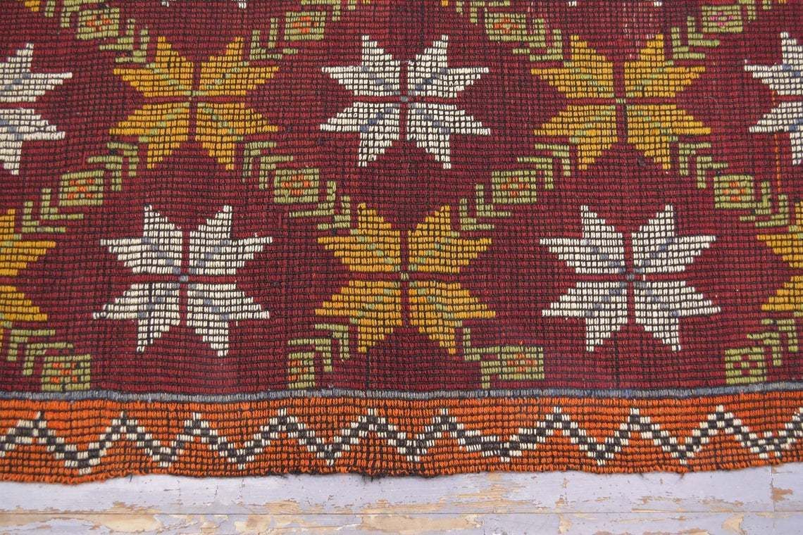 5.6x9.9, Flatweave Area Rug, Turkish Vintage Rug, Excellent Condition Handmade Oushak Kilim Tapis Home Decor, Bohemian Floral Rug, Red photo buy