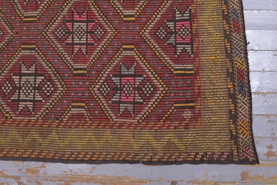 49x105, Turkish Kilim Flatweave Runner, Vintage Oushak Kilim, Wool, Handmade, Hallway Runner, Home Decor, Turkish Runner, Faded Red, Rug photo vintage