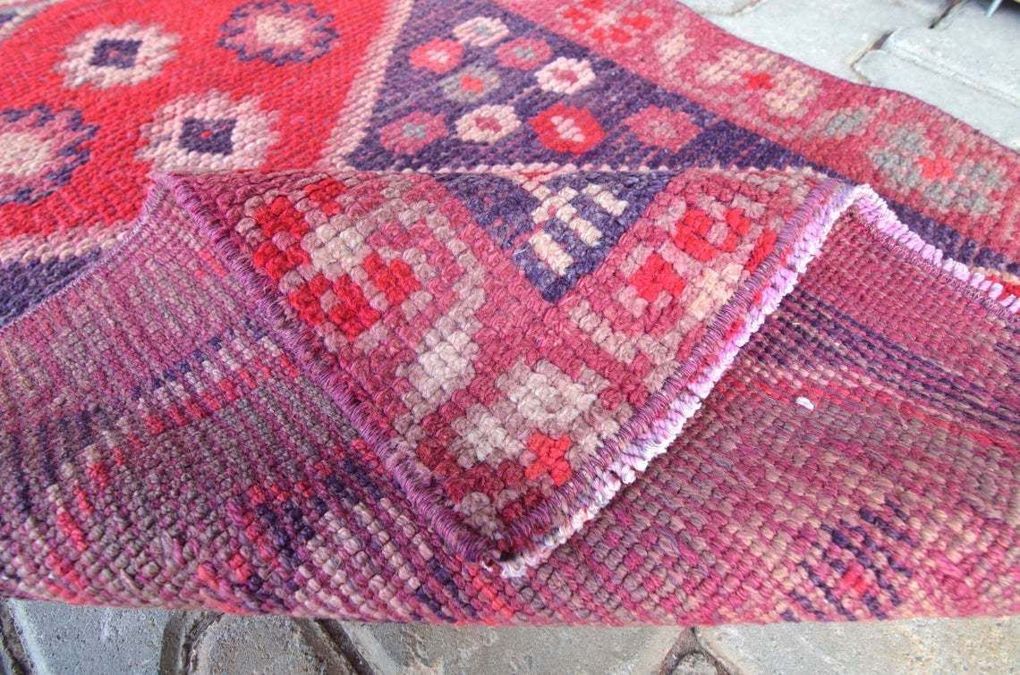 2.6x10.1 Ft, Kurdish Runner, Vintage Runner, Herki, Hand Knotted, Wool, Runner Rug, Turkish Rug, Hallway Runner, Home Decor, Hot Pink, Rugs photo buy