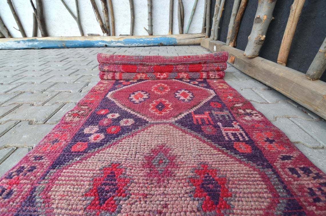 photo furniture 2.6x10.1 Ft, Kurdish Runner, Vintage Runner, Herki, Hand Knotted, Wool, Runner Rug, Turkish Rug, Hallway Runner, Home Decor, Hot Pink, Rugs