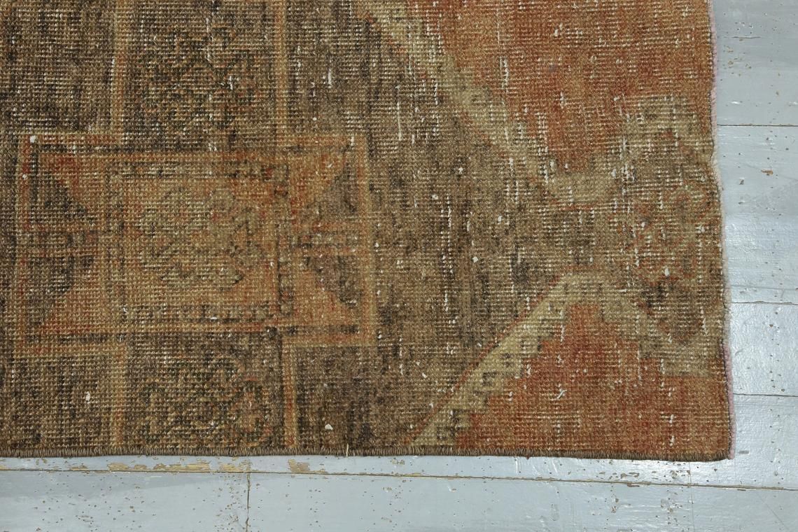 Turkish Vintage Runner, Wool, Runner Rug, Home Decor, Rug Runner, Faded Orange, Brown, Vintage Handmade Diamond Geometric Shape photo buy