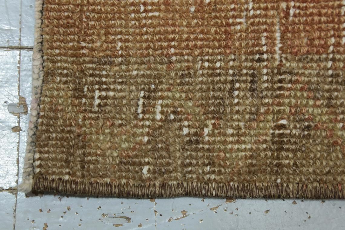 Turkish Vintage Runner, Wool, Runner Rug, Home Decor, Rug Runner, Faded Orange, Brown, Vintage Handmade Diamond Geometric Shape photo vintage
