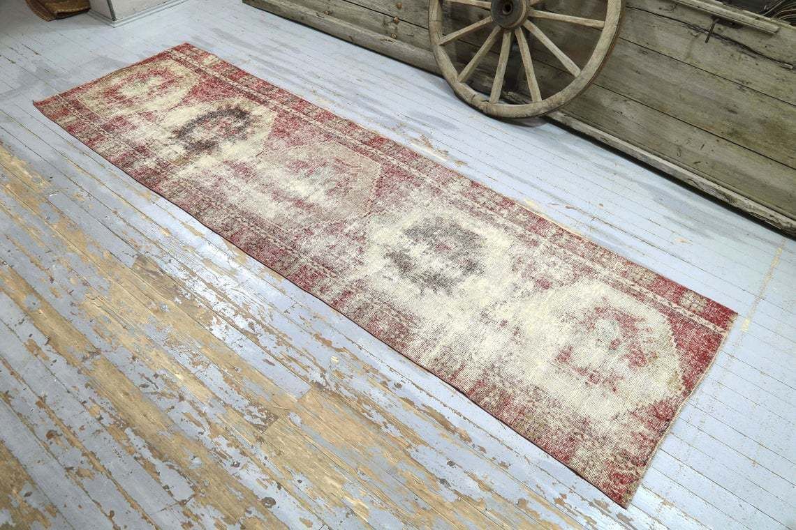 Turkish Oushak Runner, Vintage Runner, Wool Rug, Home Decor, Farmhouse Decor, Rug Runner, Boho Rug, Runner Rug, Faded Red Rug photo furniture