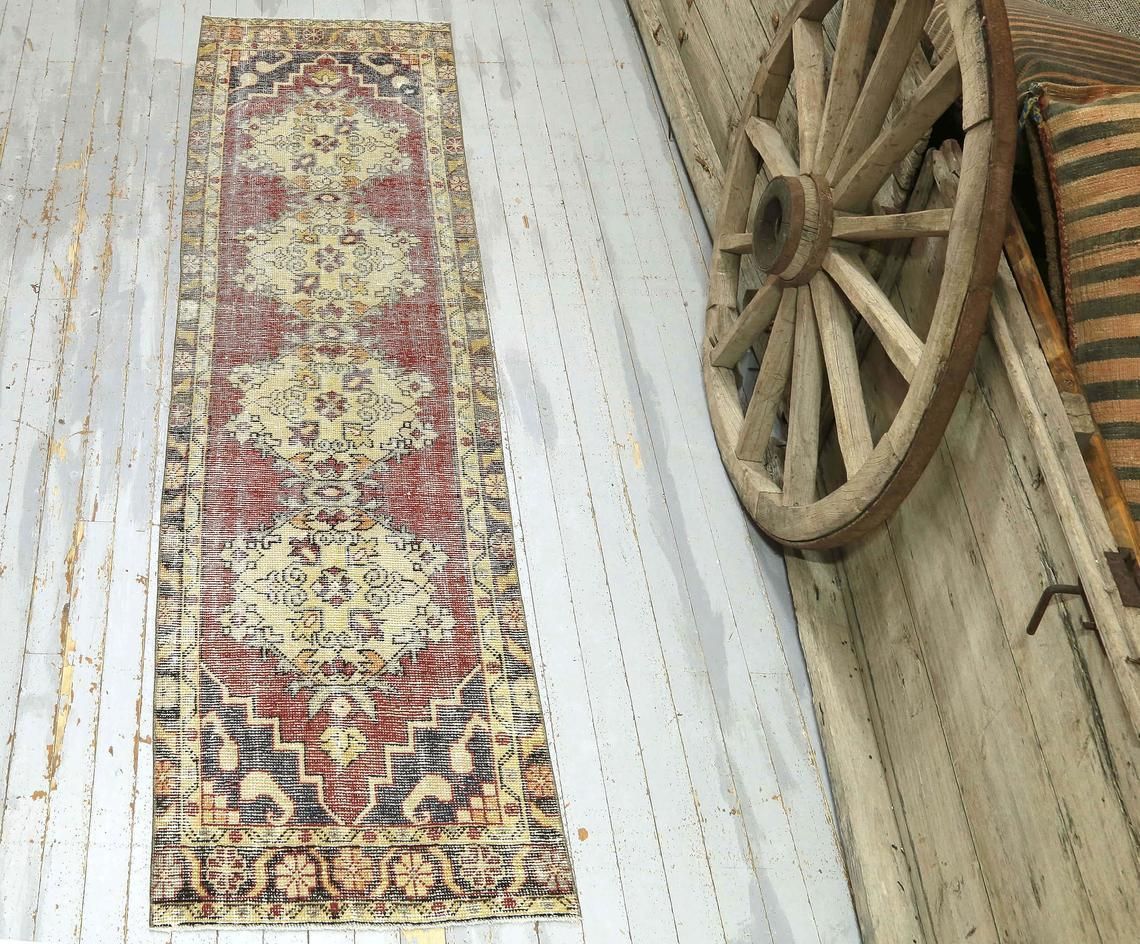Red Turkish Runner, Boho Chic Vintage Runner, Turkey Rug, Farmhouse Decor, Rugs, Wool Rug, Runner Rug, Beige, Kitchen Runner Floral photo furniture