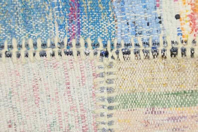 83x113, Kilim, Tribal Flatweave Area Rug, Turkish Handwoven White Beige Ivory Neutral, Stripe Patch Geometric Modern Natural Boho Chic photo vinterior