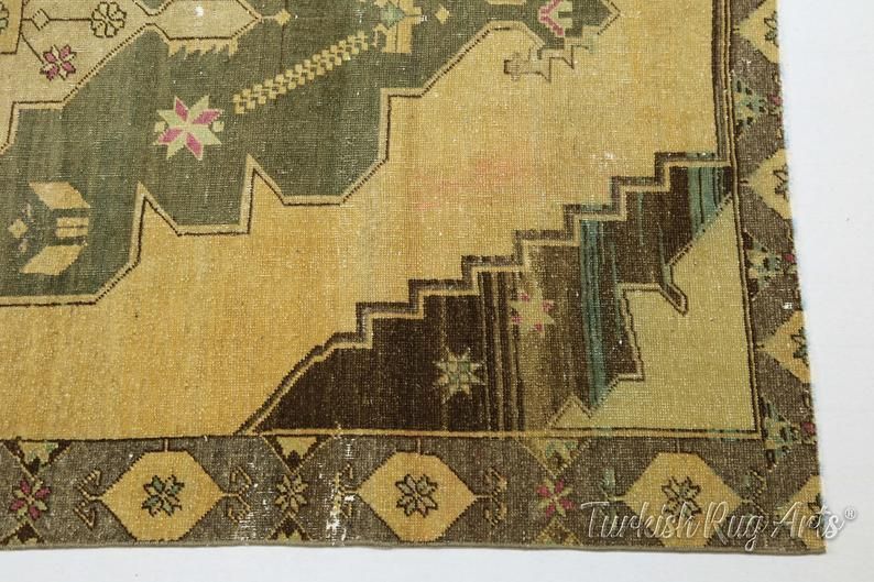 48x116 Ft, Hallway Runner, Wide, Turkish Runner, Vintage Runner, Wool, Handmade, Oushak Runner, Bohemian Runner, Red, Long Runner, Yellow photo vintage