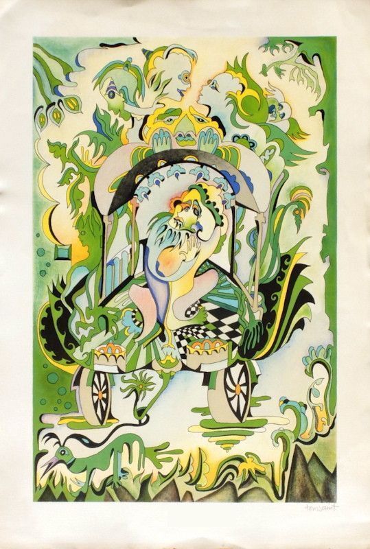 Toussaint Lithograph Psychedelic Composition 70s