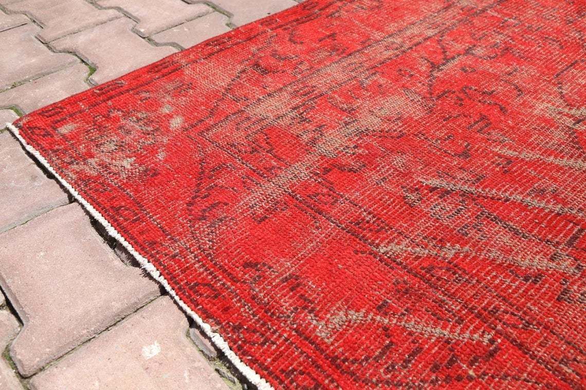 Turkish Rug, Red, Handmade, Modern, Home Decor, Red Decor, Rugs, Living Room Rug, Vintage Rug, Overdyed Oushak Rug, 5.9x9.6 photo 424.0