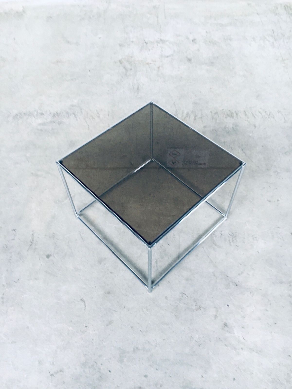 1970s Sleek Design Metal & Fumé Glass Square Side Table photo for sale
