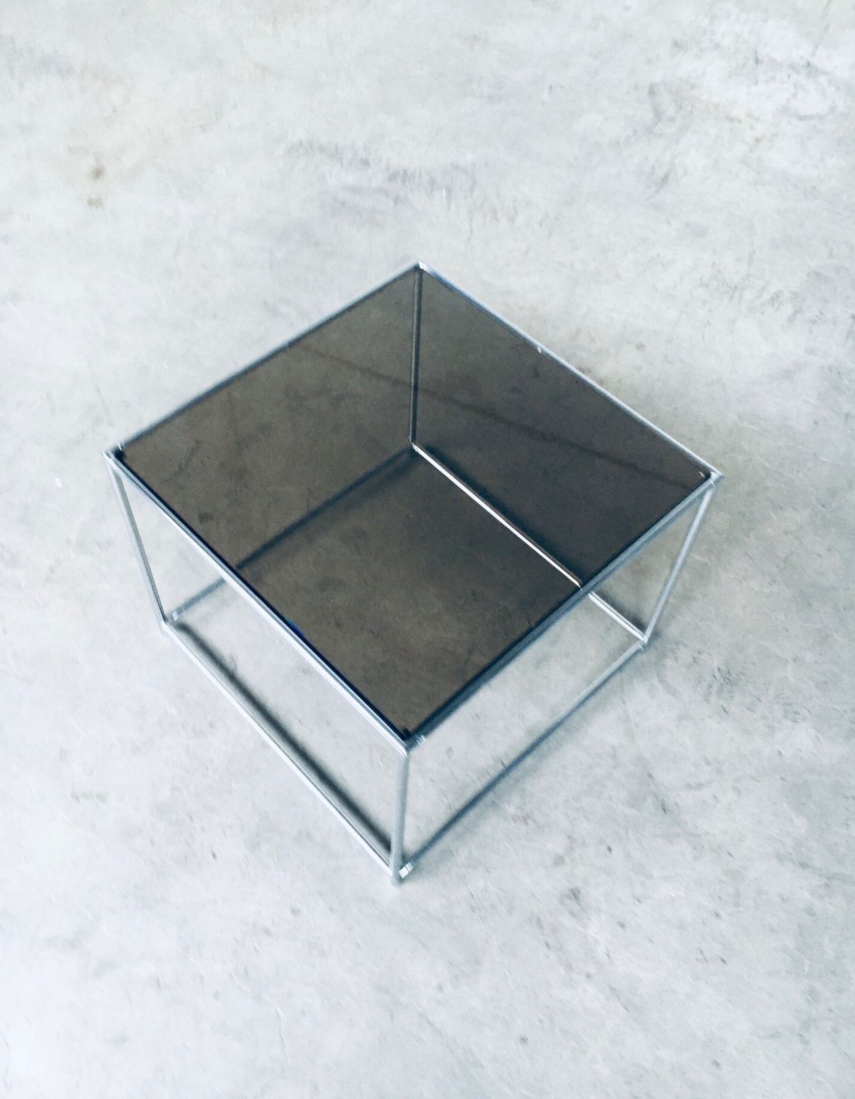 1970s Sleek Design Metal & Fumé Glass Square Side Table photo buy