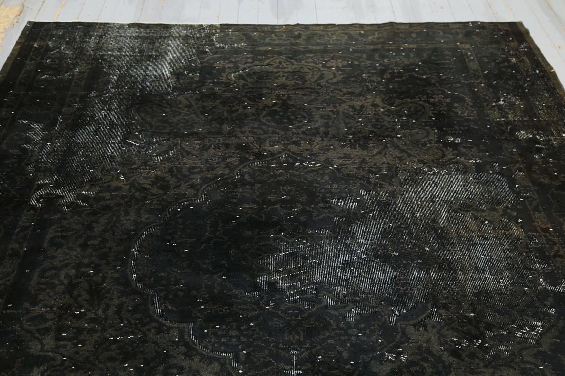 Black Turkish Vintage Rug, Anatolian 6.7x9.8 Oushak Rug, Area Rug, Anatolian Rug, Wool Rug, Turkish Rugs, Handwoven Rug, Oriental Rug photo Textiles