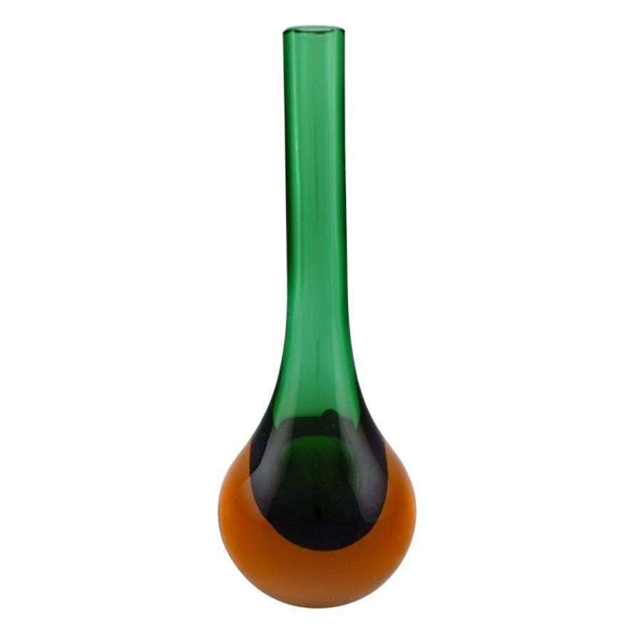 Large Murano Vase In Mouth Blown Art Glass With Narrow Neck, Italian Design photo vinterior