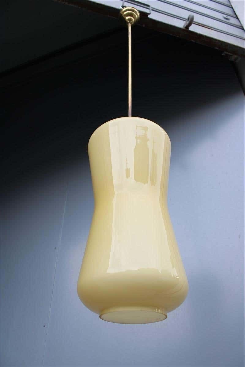Midcentury Italian Chandelier Yellow Vistosi Design 1950s Brass Gold photo vinterior