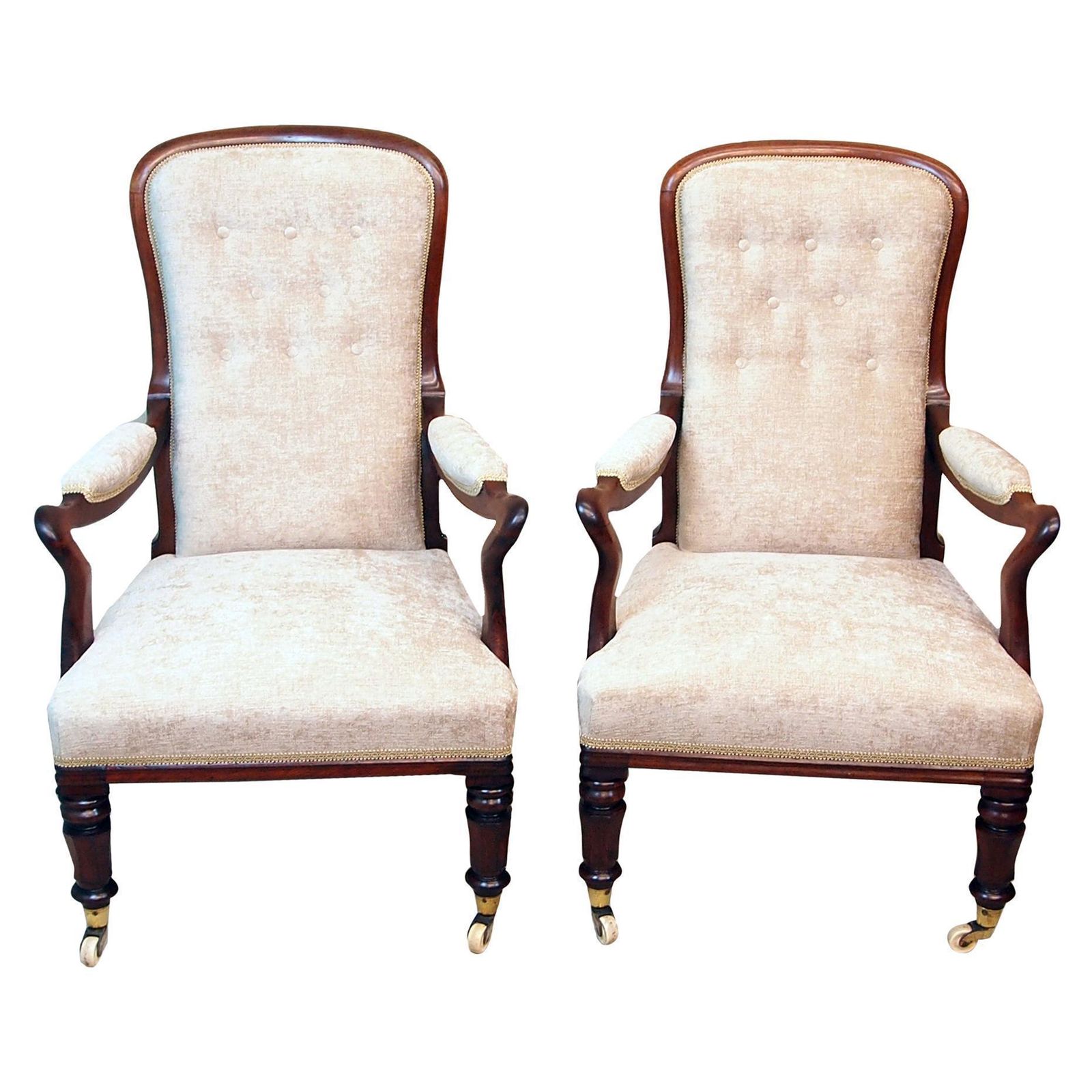 19th Century Antique Pair Of Rosewood Library Armchairs (England, Circa 1850)