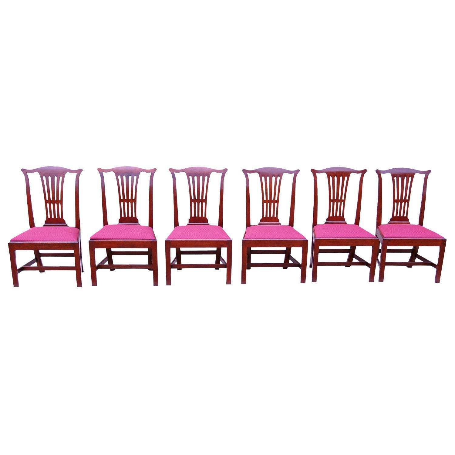 Antique Set Of Six Mahogany Georgian Chippendale Period Dining Chairs (England, 1760)