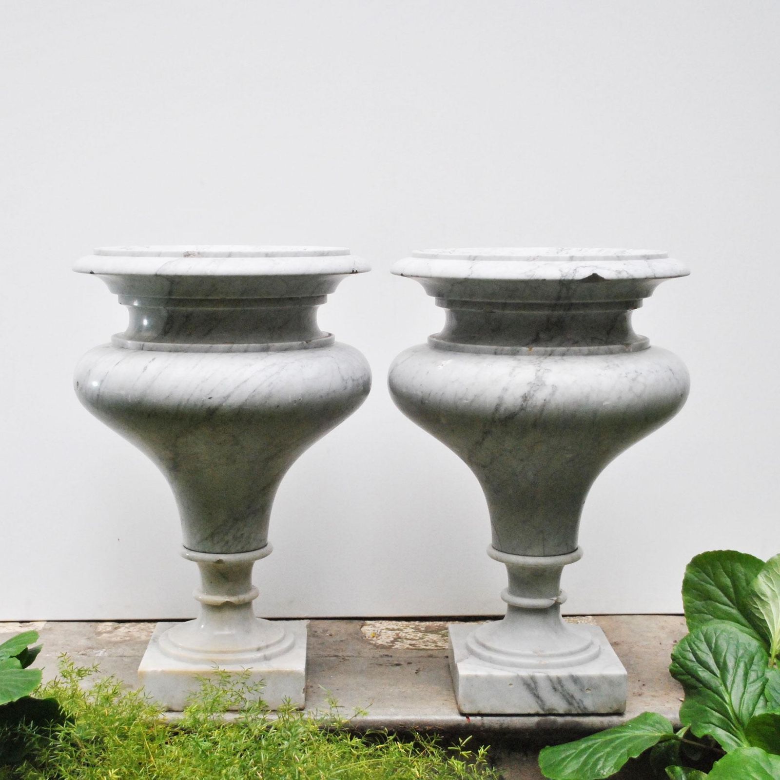 Elegant Pair Of Large Carrara Marble Vases, Period Early 20th Century photo furniture