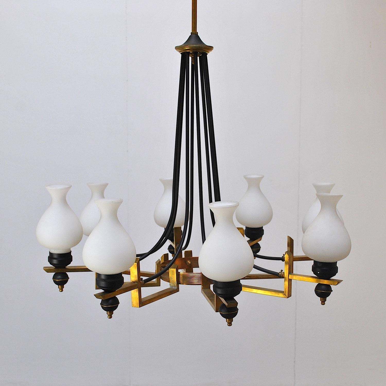 Stilnovo Italian Century Chandelier In Brass And Opaline photo furniture