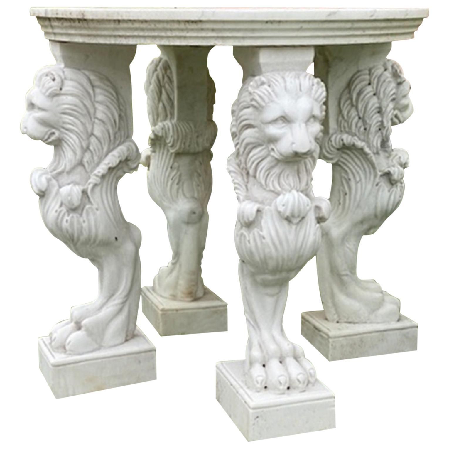 Large And Round Marble Table With Feet In The Shape Of Lions, Italy