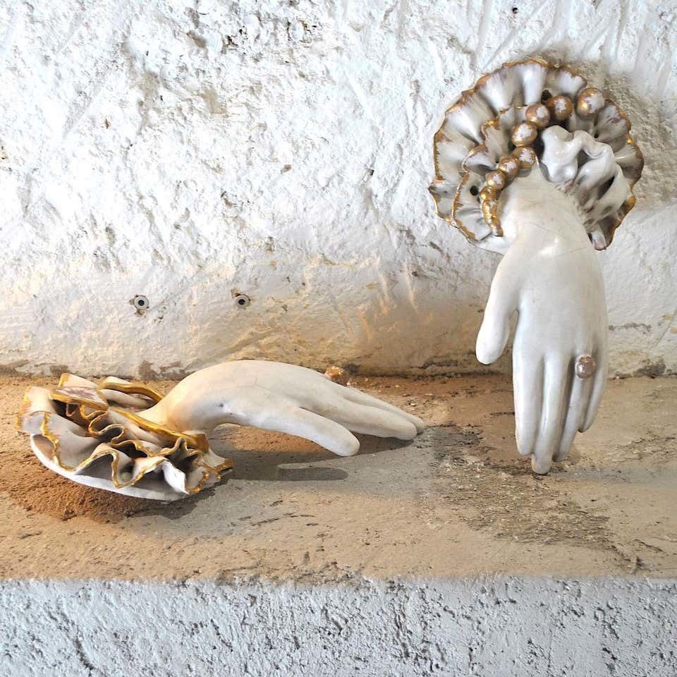 Pair Of Ceramic Hands 1920s In Art Deco photo for sale