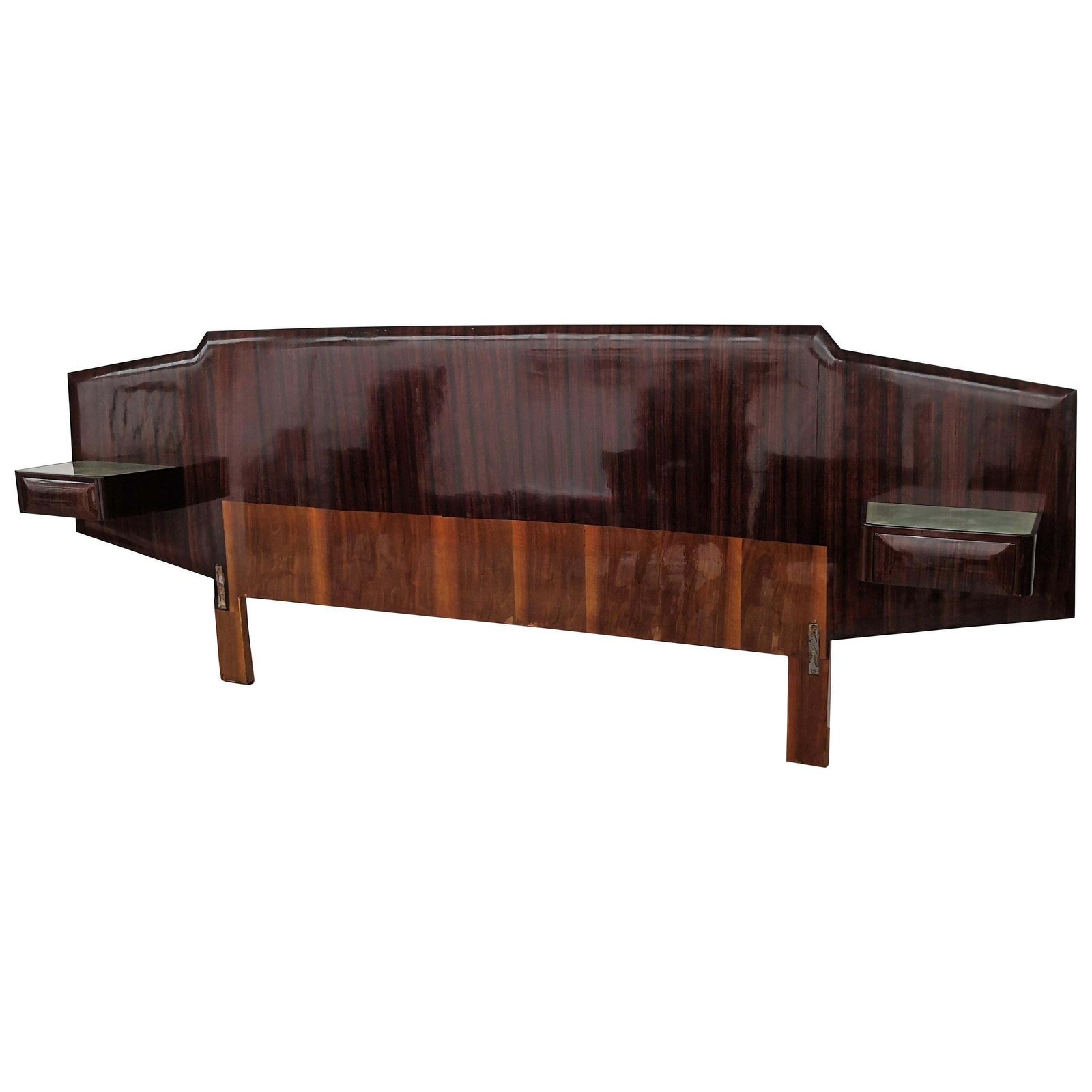 1950s Italian Art Deco Mid Century Modern Bed Frame With Floating Nightstands