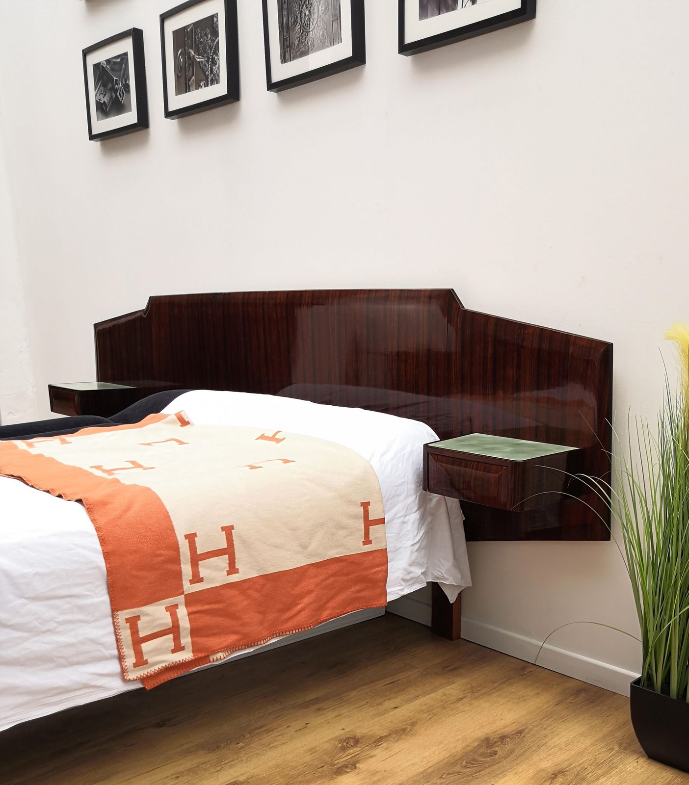 1950s Italian Art Deco Mid Century Modern Bed Frame With Floating Nightstands photo 4190.0