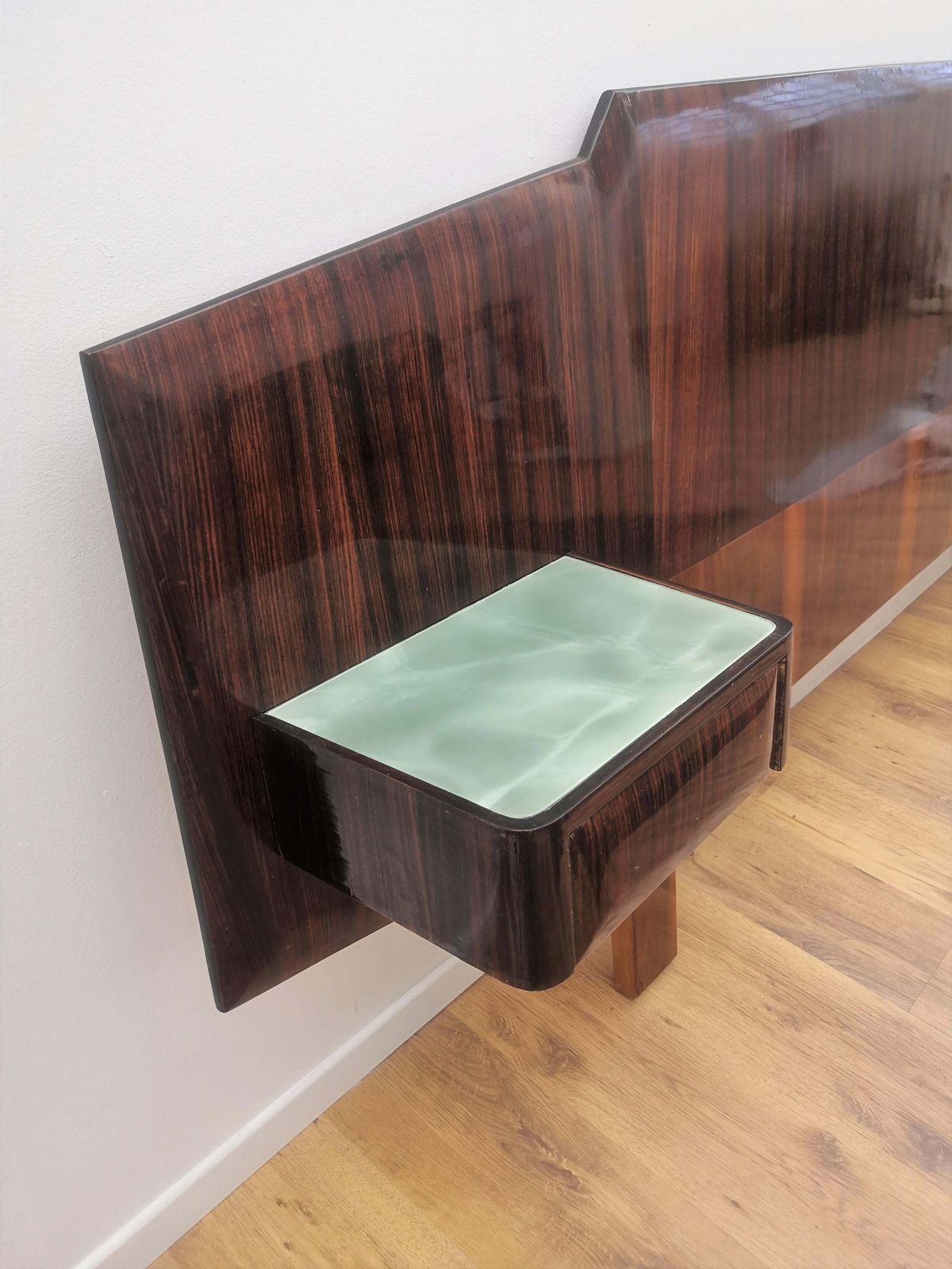 1950s Italian Art Deco Mid Century Modern Bed Frame With Floating Nightstands photo vintage