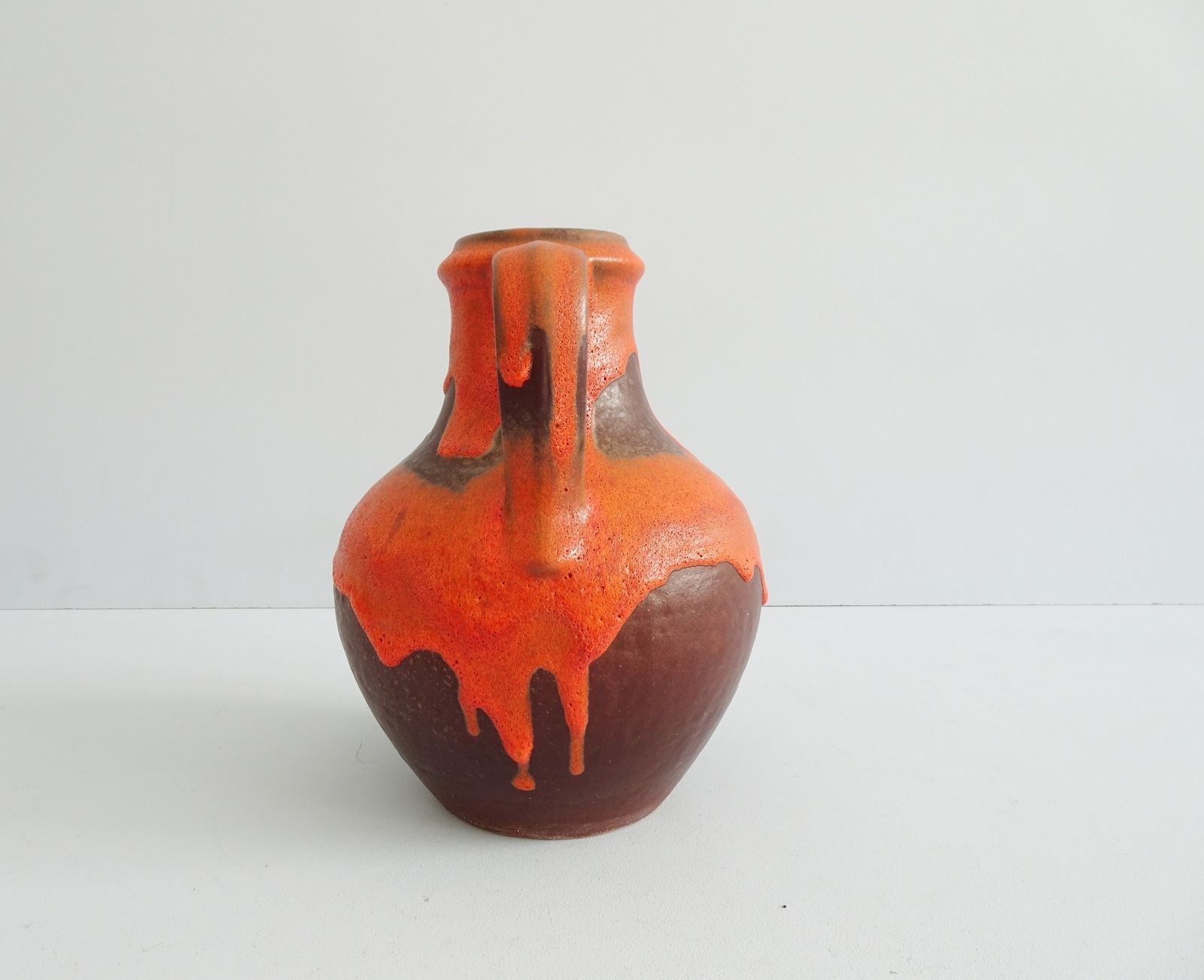 Carstens Vase In Brown Orange, Mid Century Handle Vase, Carstens Tönnieshof Jug Vase photo for sale