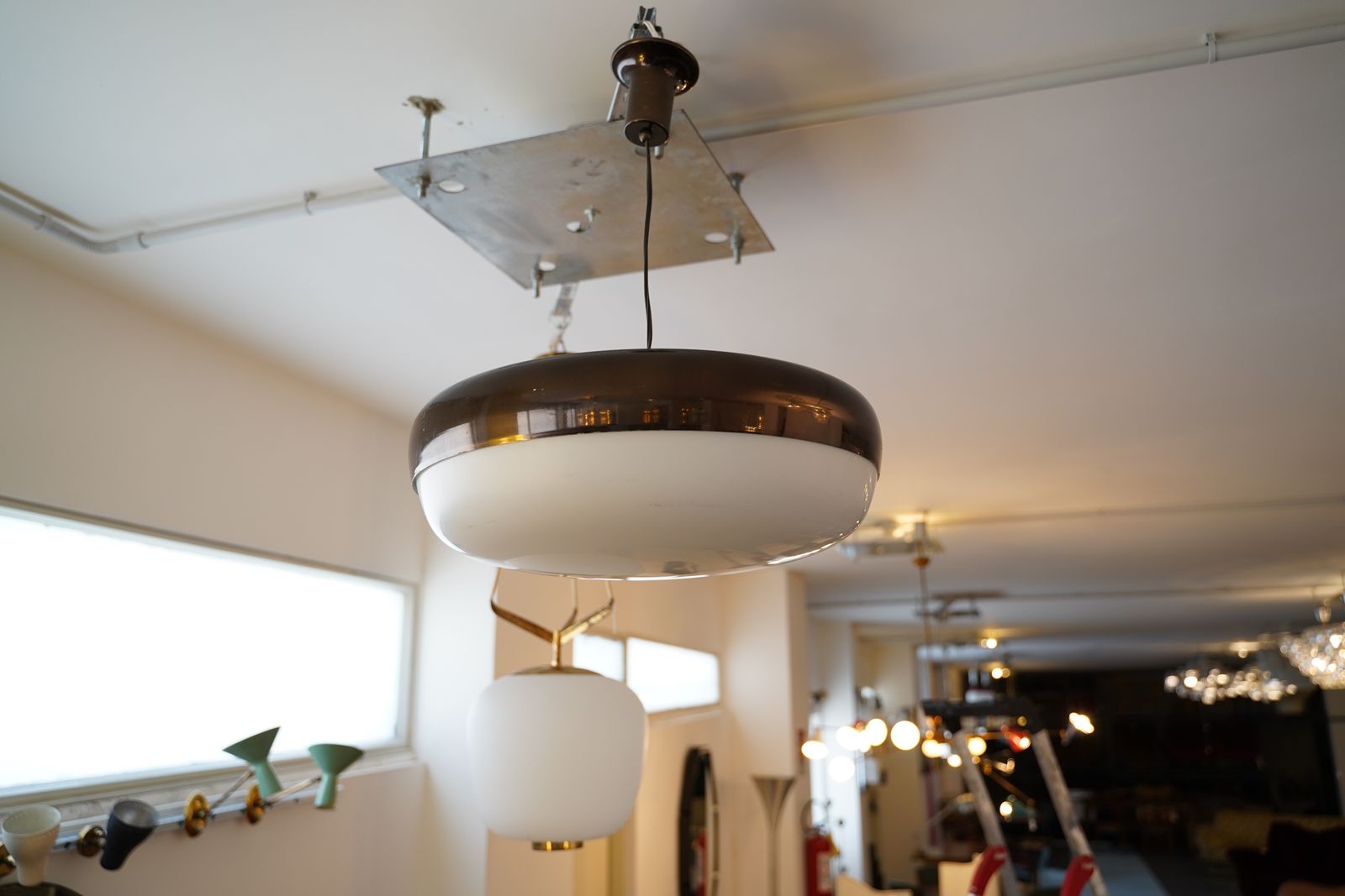 Midcentury Italian "Ufo" Chandelier By Stilnovo. Italy 1950s
