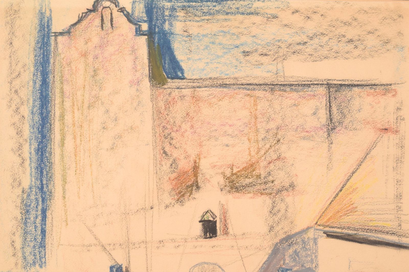 Modernistische Gekleurde Tekening Van Een Kerk En Trap photo Kunst