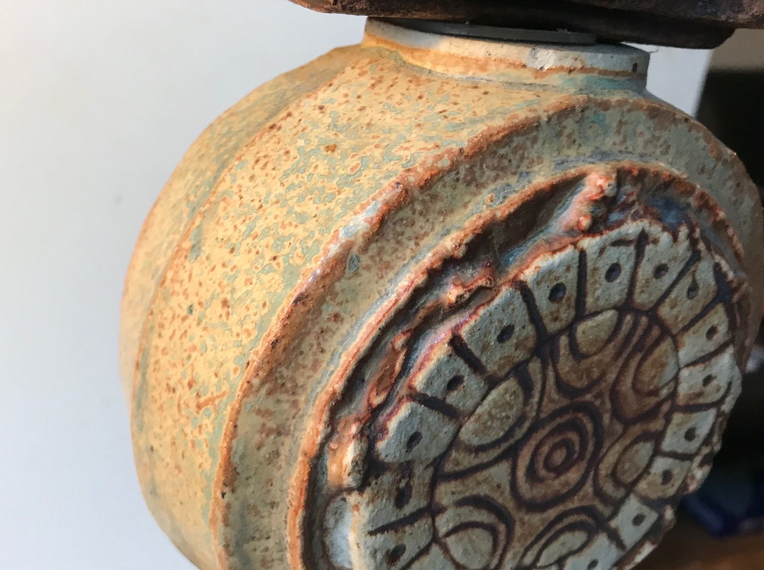 photo for sale Vintage British Totem Floor Lamp In Ceramic By Bernard Rooke, 1970s