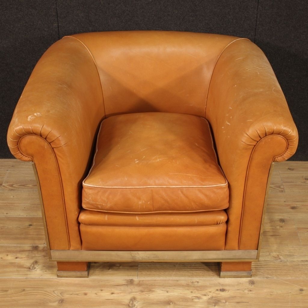 Italian Design Armchair In Leather From The 70s photo for sale