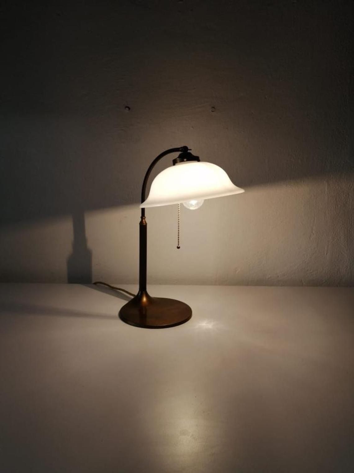 Art Deco Table Lamp 40s Germany   Glass Head And Bronze Body   By Trikonzept Bonn photo Lighting