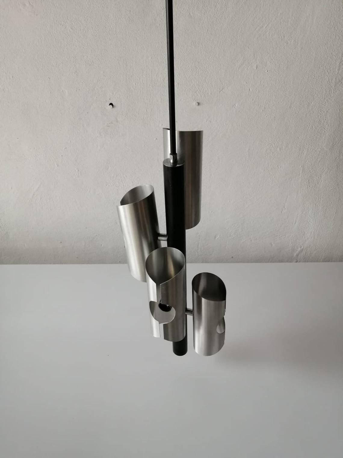 Wonderful 4 Shade Chrome Metal Space Age Ceiling Lamp, 1970s photo for sale