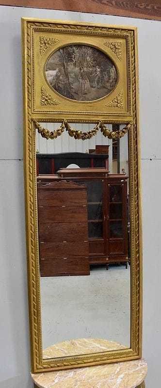 Set Of Trumeau Mirror And Half Moon Console, In Golden Wood   Late 19th Century photo furniture
