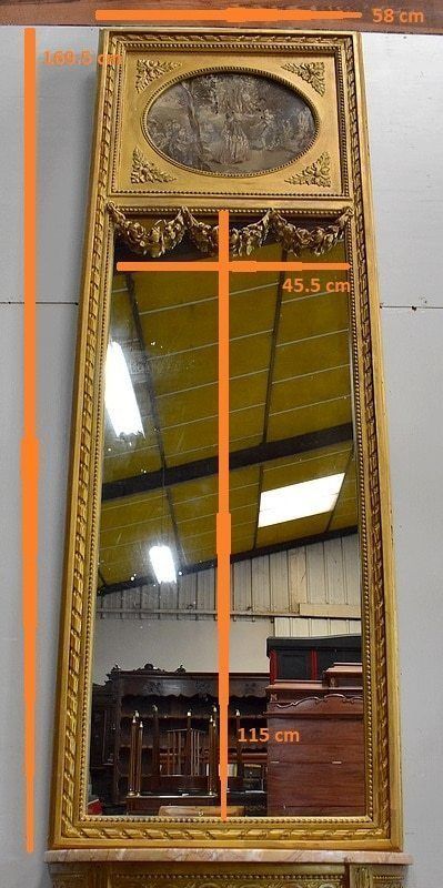photo buy Set Of Trumeau Mirror And Half Moon Console, In Golden Wood   Late 19th Century