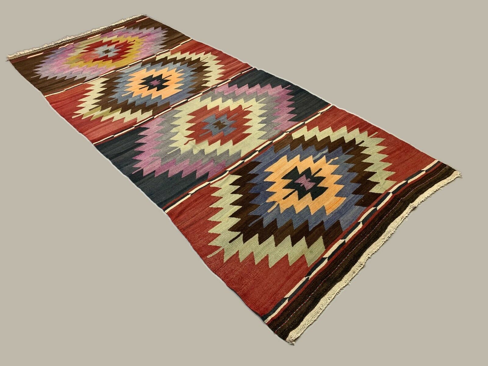 Vintage Turkish Kilim 315x139 Cm Wool Kelim Rug Large, Purple, Red, Black, Blue photo furniture