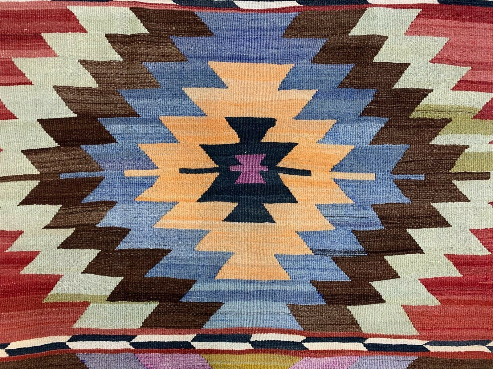 Vintage Turkish Kilim 315x139 Cm Wool Kelim Rug Large, Purple, Red, Black, Blue photo vinterior