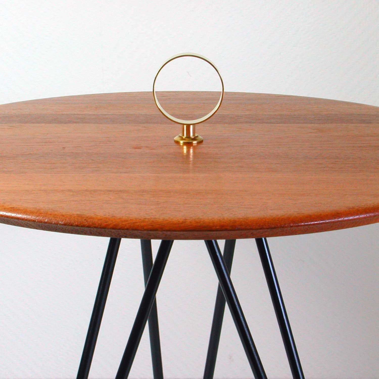 Midcentury Teak, Brass And Cast Iron Tripod Side Table By Digsmed, Denmark photo Furniture