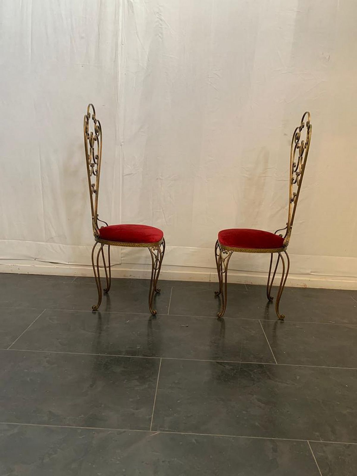 Pair Of Wrought Iron Chairs With High Backrest, 50s photo 1127.36